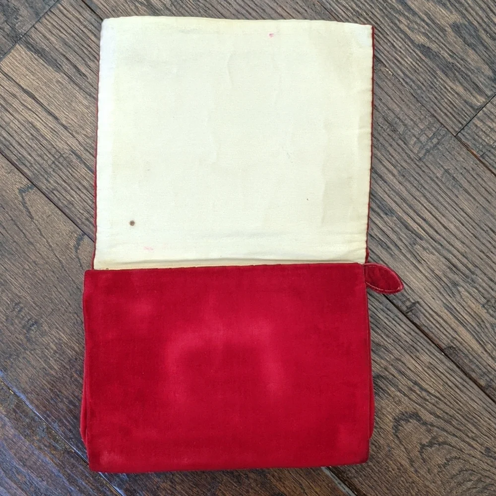 HARRY ROSENFELD I '40s Red Velvet Envelope Clutch w/ Beaded & Embroidered Flap